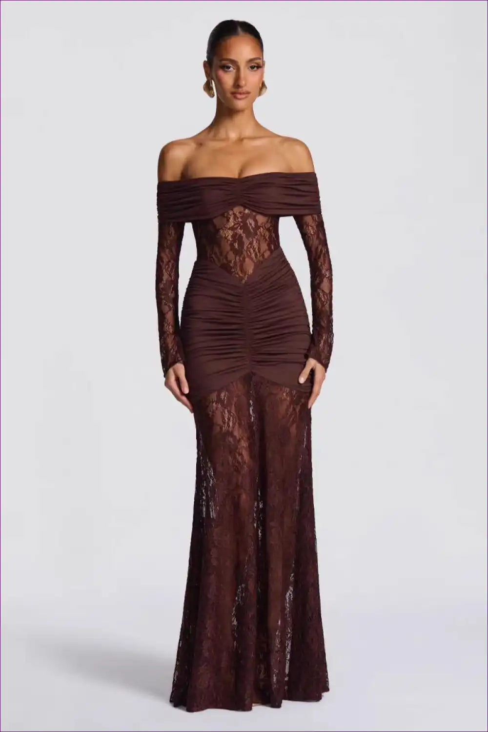 Maxi Dress with Lace Panels - Romantic Drama for All Season, Bodycon, Cutout, Dress, Evening Wear