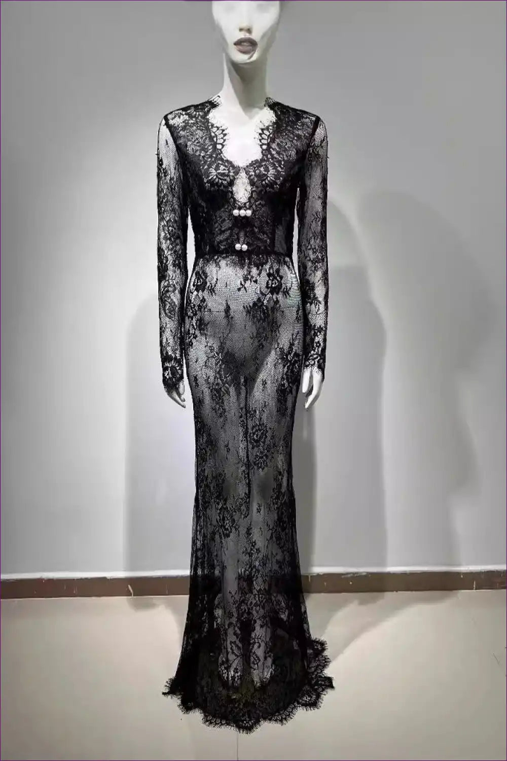 Maxi Dress with Lace Sleeves - Evening Sophistication for All Season, Bodycon, Dress, Evening Wear, Formal