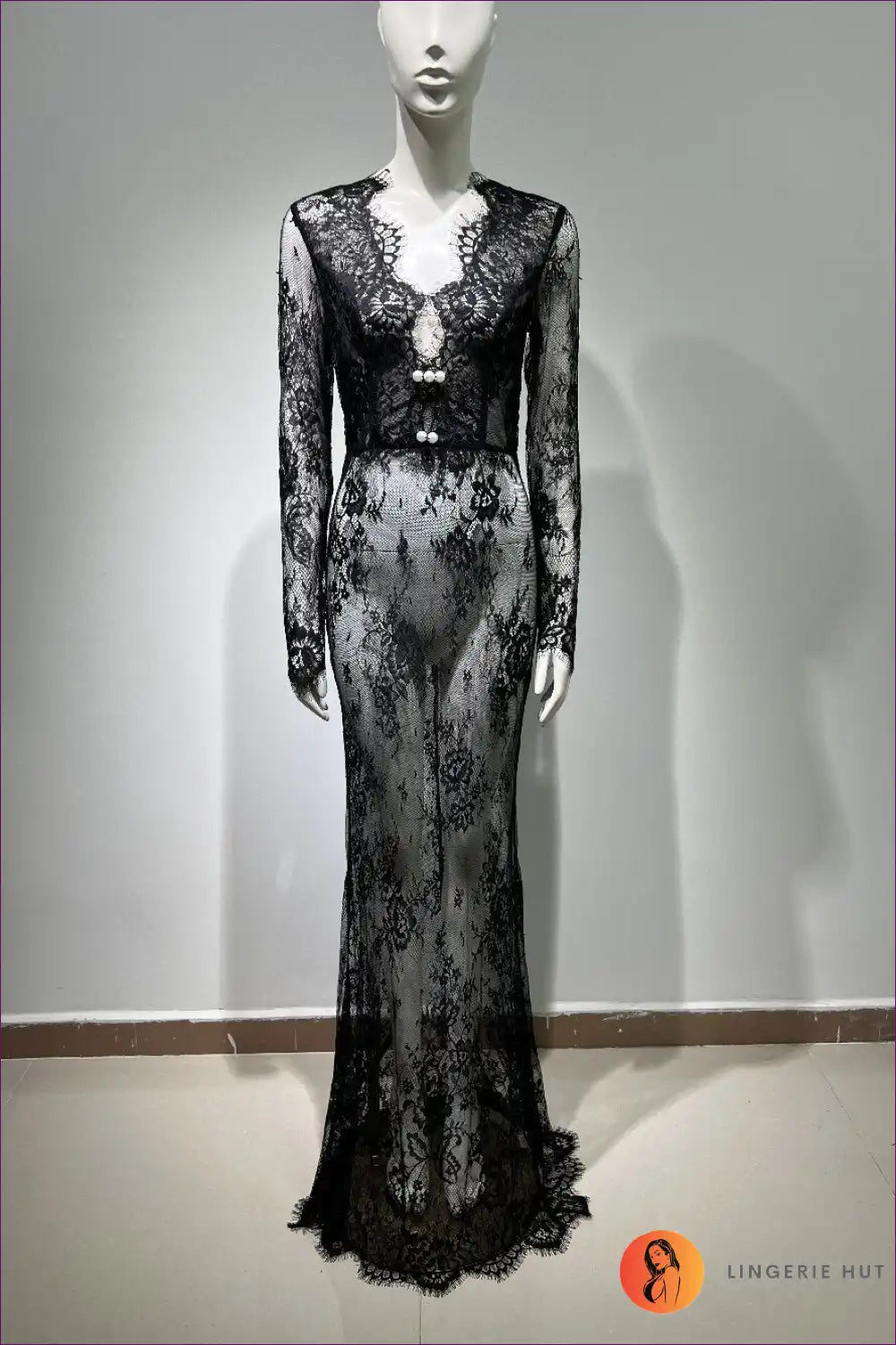 Maxi Dress with Lace Sleeves - Evening Sophistication for All Season, Bodycon, Dress, Evening Wear, Formal