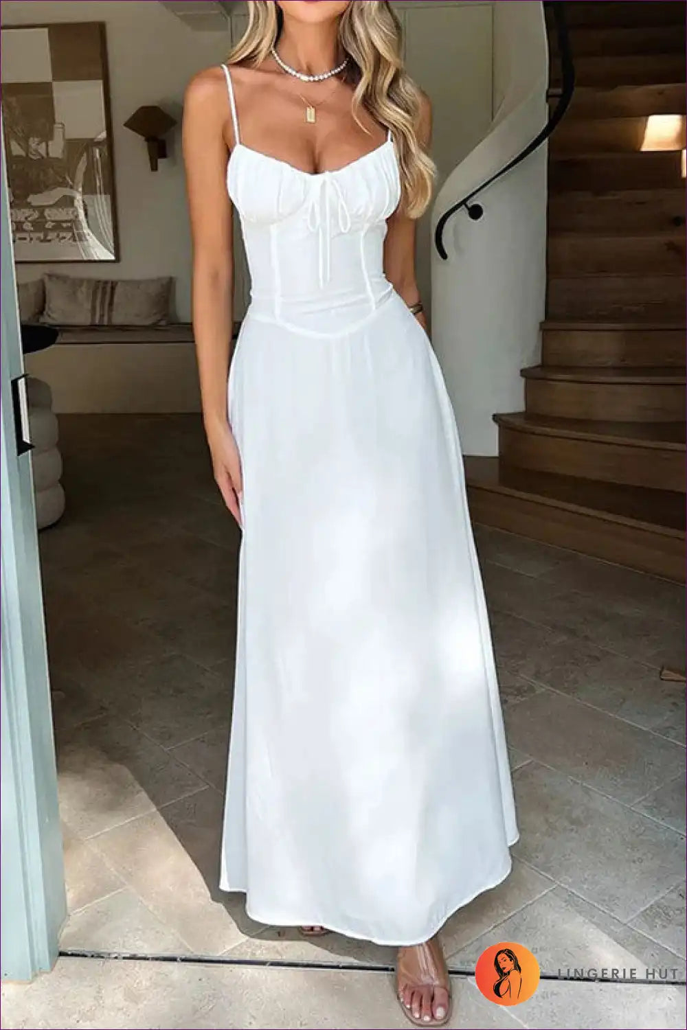 Maxi Dress with Lace-up Detail - Summer Sophistication for A-line, Cutout, Dress, Formal Wear, Glamour