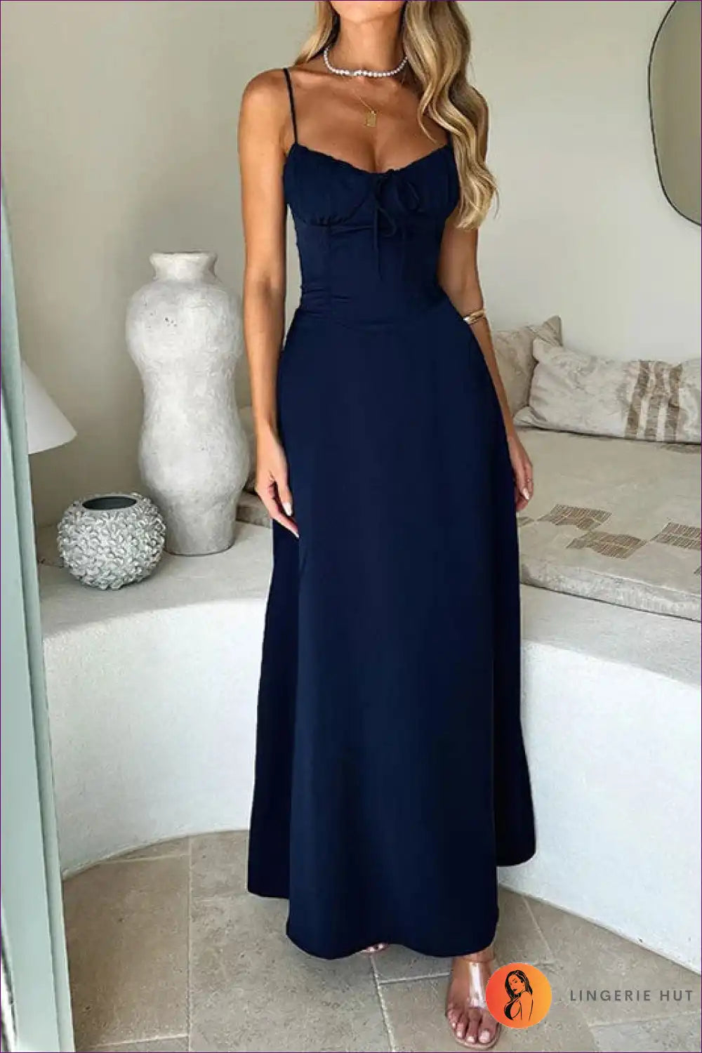 Maxi Dress with Lace-up Detail - Summer Sophistication for A-line, Cutout, Dress, Formal Wear, Glamour