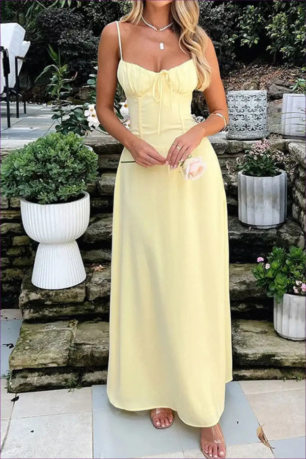 Maxi Dress with Lace-up Detail - Summer Sophistication for A-line, Cutout, Dress, Formal Wear, Glamour