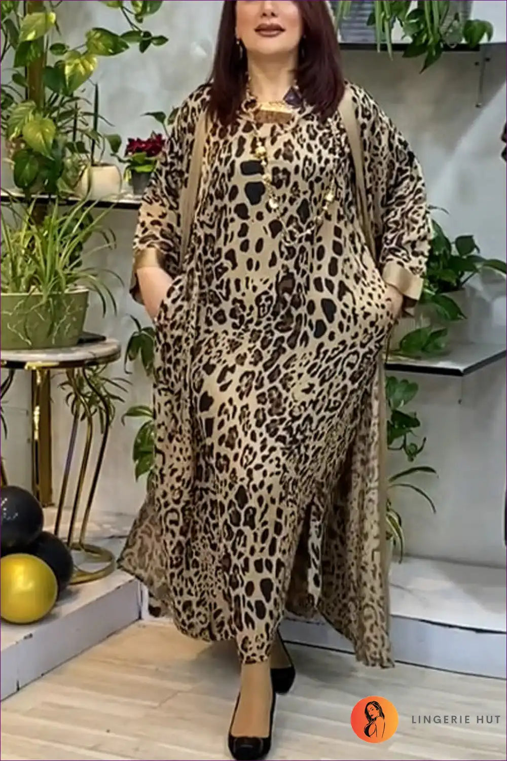 Maxi Dress with Leopard Print Cardigan Set - Safari Chic for All Season, Animal, Casual, co Ord,