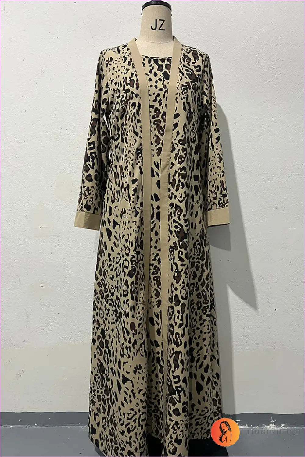 Maxi Dress with Leopard Print Cardigan Set - Safari Chic for All Season, Animal, Casual, co Ord,