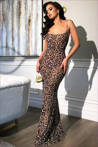 Maxi Dress with Leopard Print - Wild Sophistication for A-line, All Season, Animal, Casual, Date Night