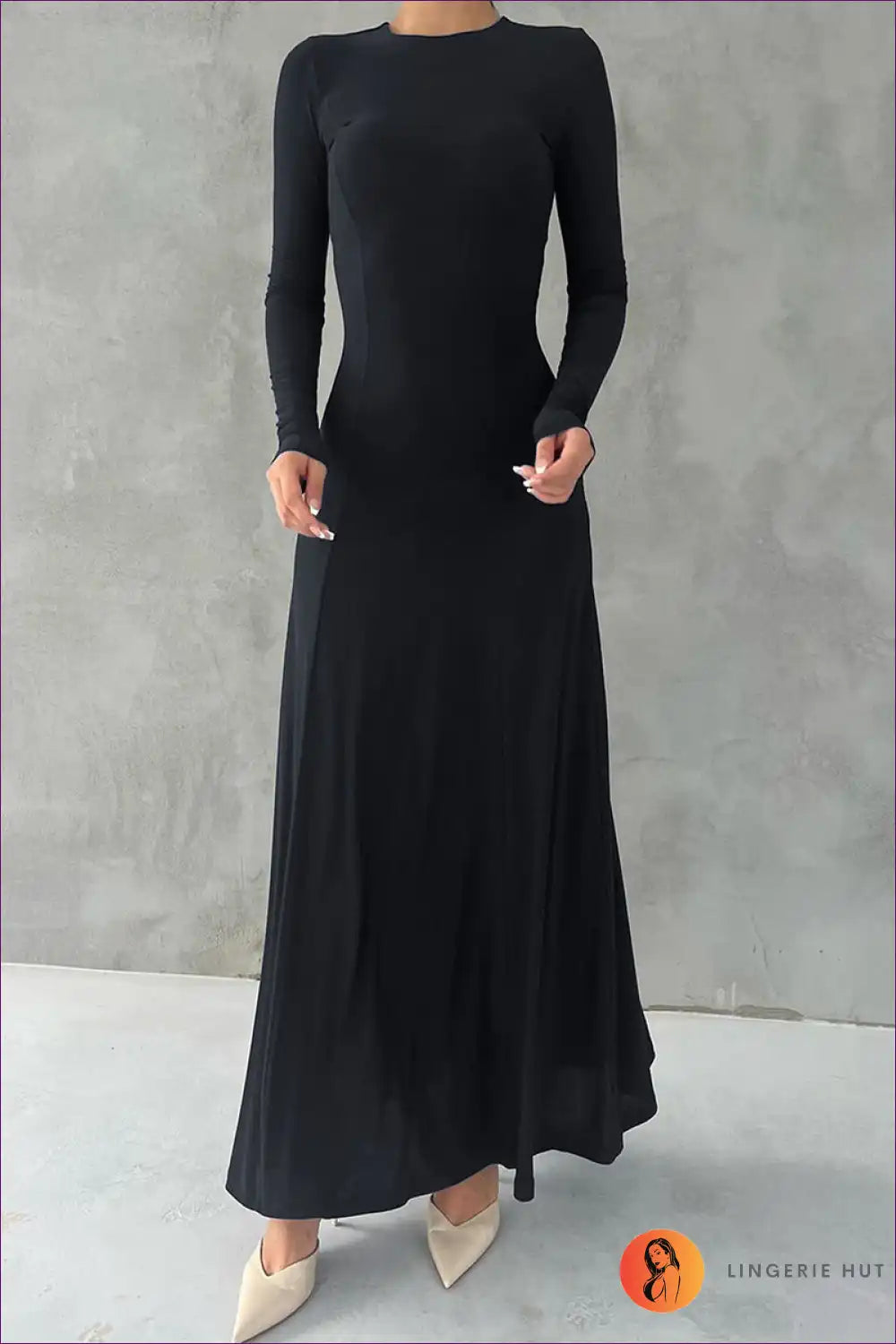 Maxi Dress with Long Sleeves - Minimalist Autumn Mood for All Season, Autumn, Bodycon, Casual,
