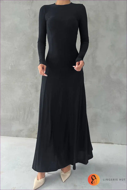 Maxi Dress with Long Sleeves - Minimalist Autumn Mood for All Season, Autumn, Bodycon, Casual,