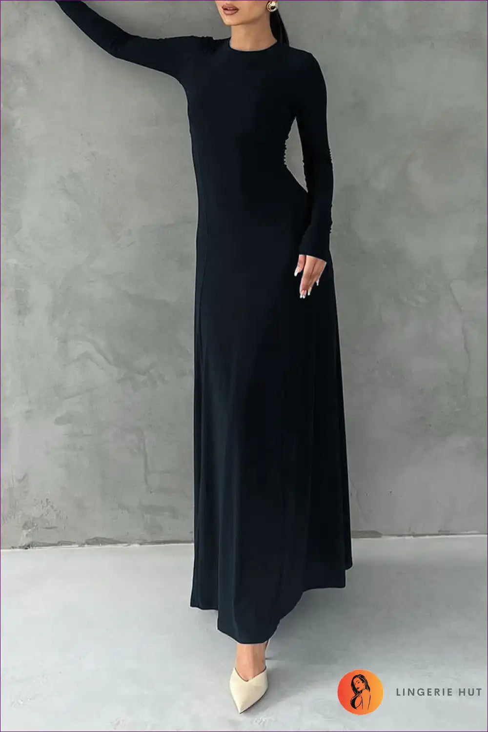 Maxi Dress with Long Sleeves - Minimalist Autumn Mood for All Season, Autumn, Bodycon, Casual,