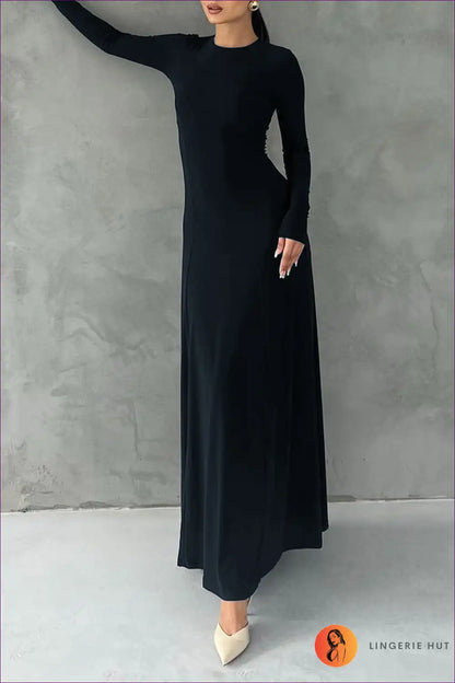 Maxi Dress with Long Sleeves - Minimalist Autumn Mood for All Season, Autumn, Bodycon, Casual,