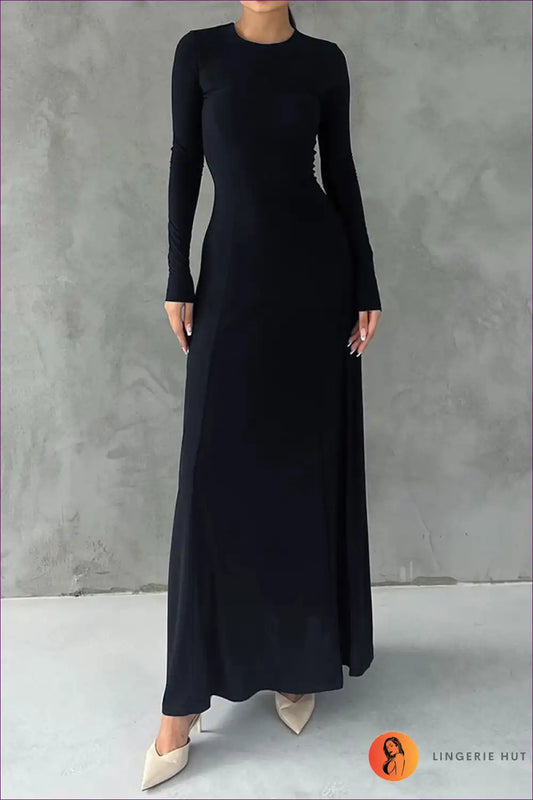 Maxi Dress with Long Sleeves - Minimalist Autumn Mood for All Season, Autumn, Bodycon, Casual,