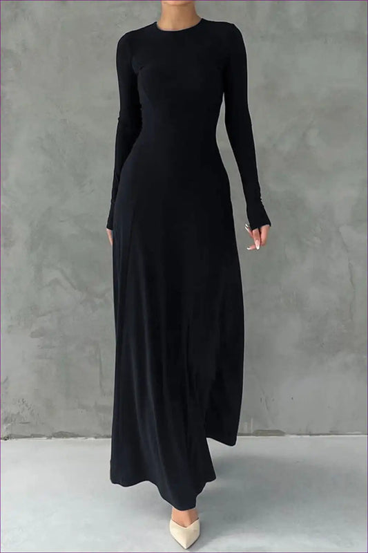 Maxi Dress with Long Sleeves - Minimalist Autumn Mood for All Season, Autumn, Bodycon, Casual,