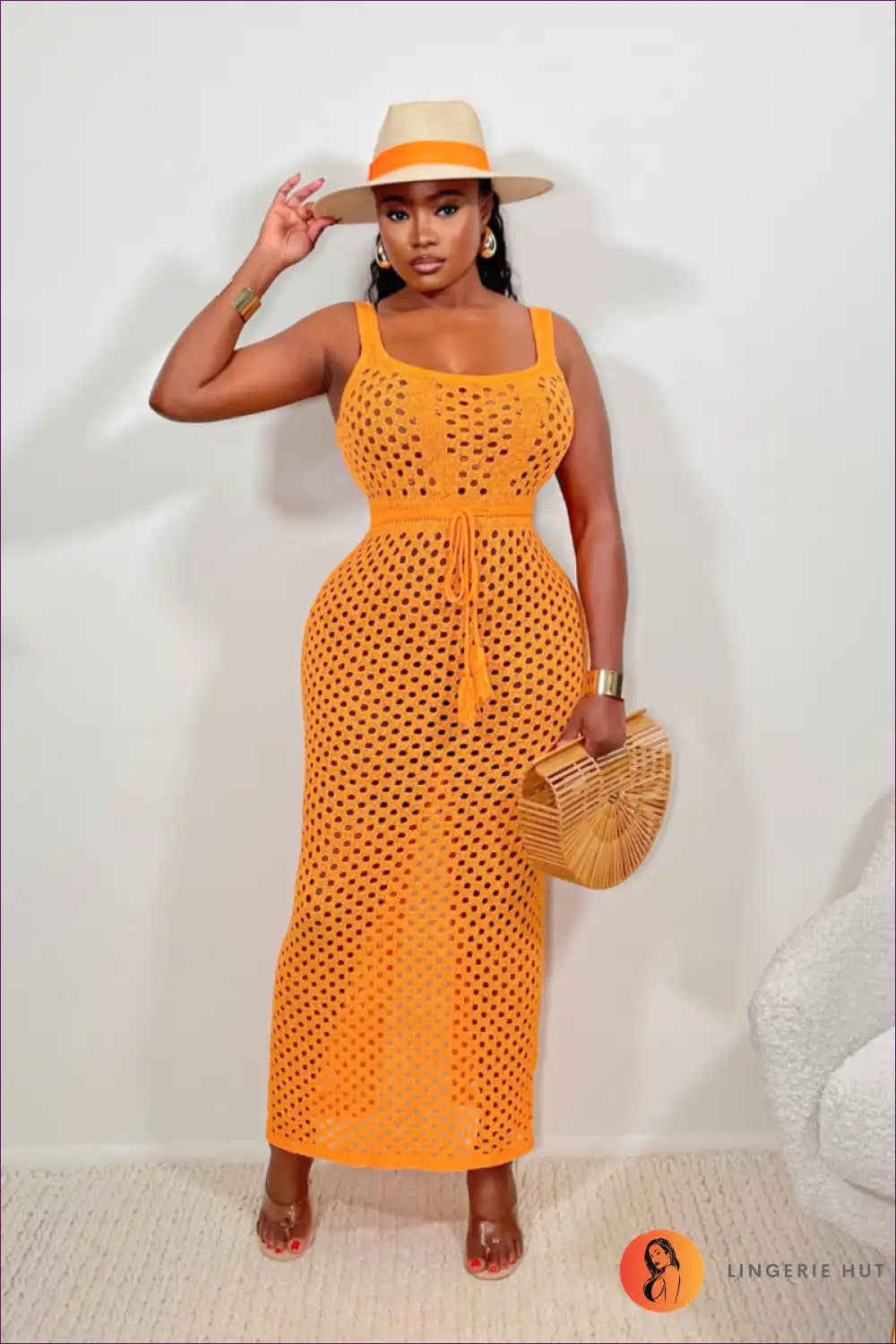 Maxi Dress with Mesh Overlay - Beach Club Elegance for Beachwear, Casual, Cutout, Dress, Evening Wear