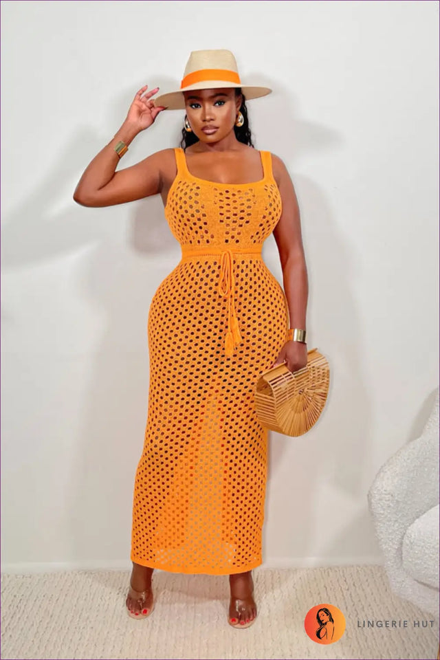 Mesh Maxi Dress with Tie Waist