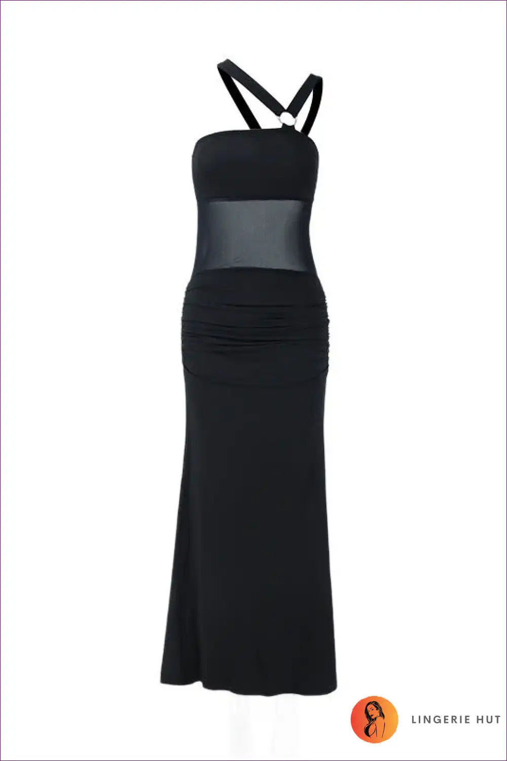 Maxi Dress with Mesh Panel - Statement Confidence for All Season, Bodycon, Cutout, Dress, Evening Wear