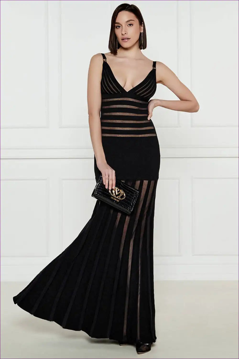 Maxi Dress with Mesh Panels - Contemporary Allure for All Season, Cutout, Dress, Evening Wear, Formal Wear