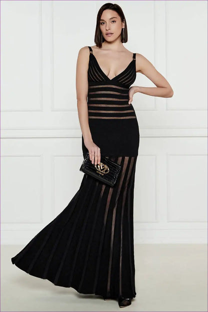 Maxi Dress with Mesh Panels - Contemporary Allure for All Season, Cutout, Dress, Evening Wear, Formal Wear