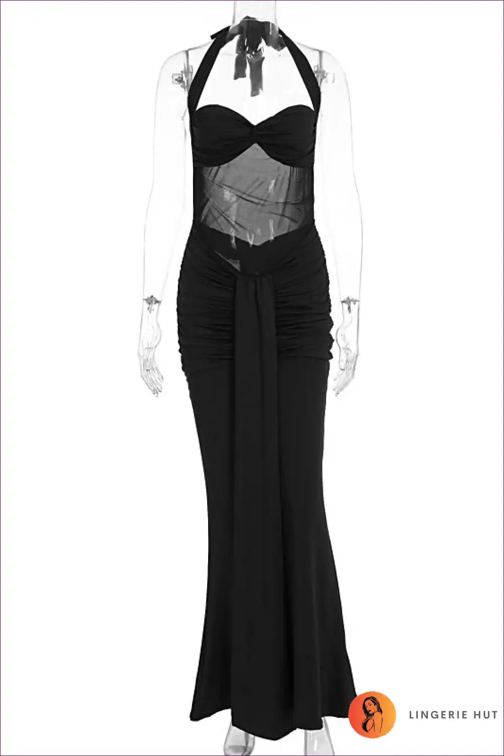 Maxi Dress with Mesh Panels - Evening Sophistication for All Season, Cutout, Dress, Evening Wear, Formal Wear