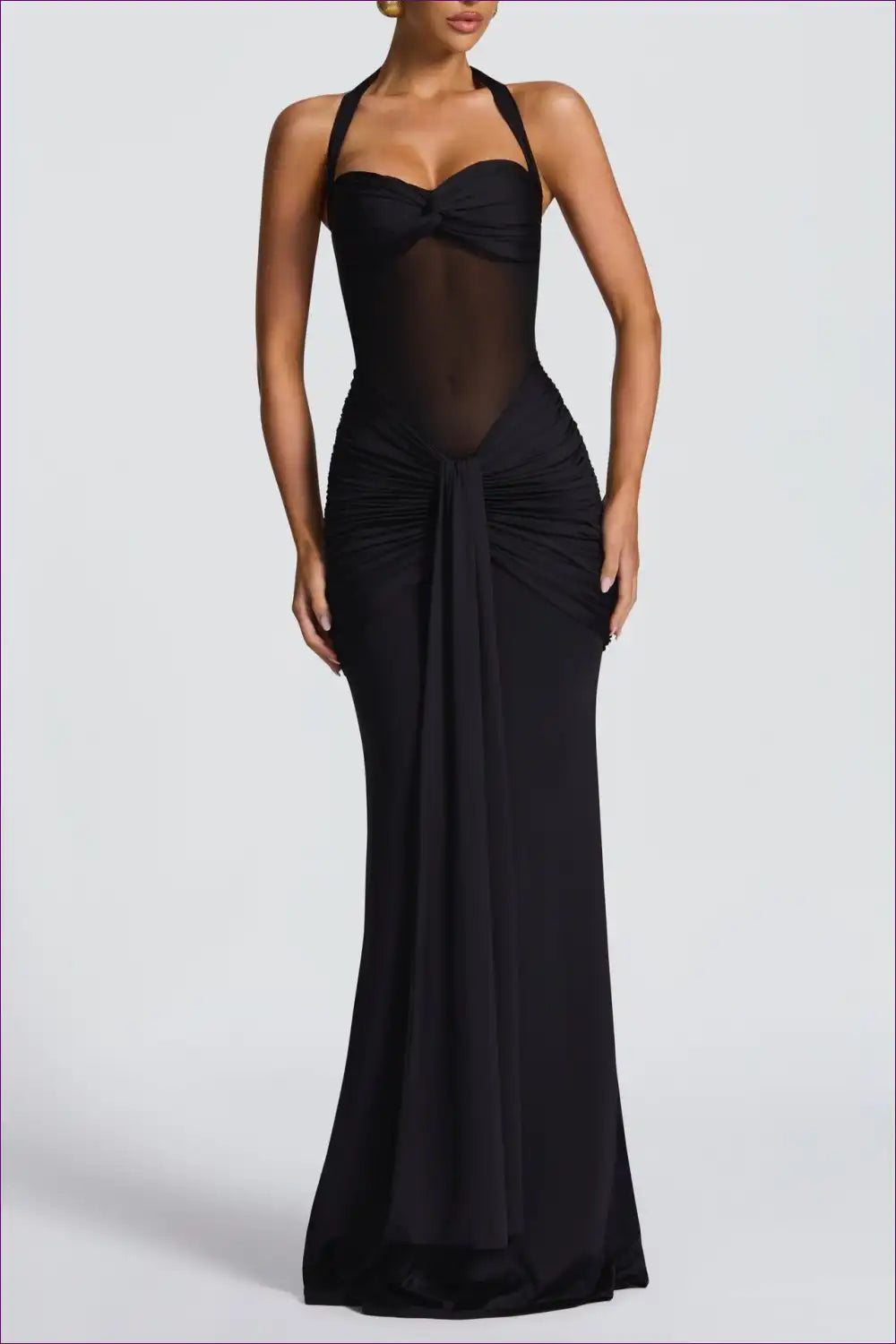 Maxi Dress with Mesh Panels - Evening Sophistication for All Season, Cutout, Dress, Evening Wear, Formal Wear
