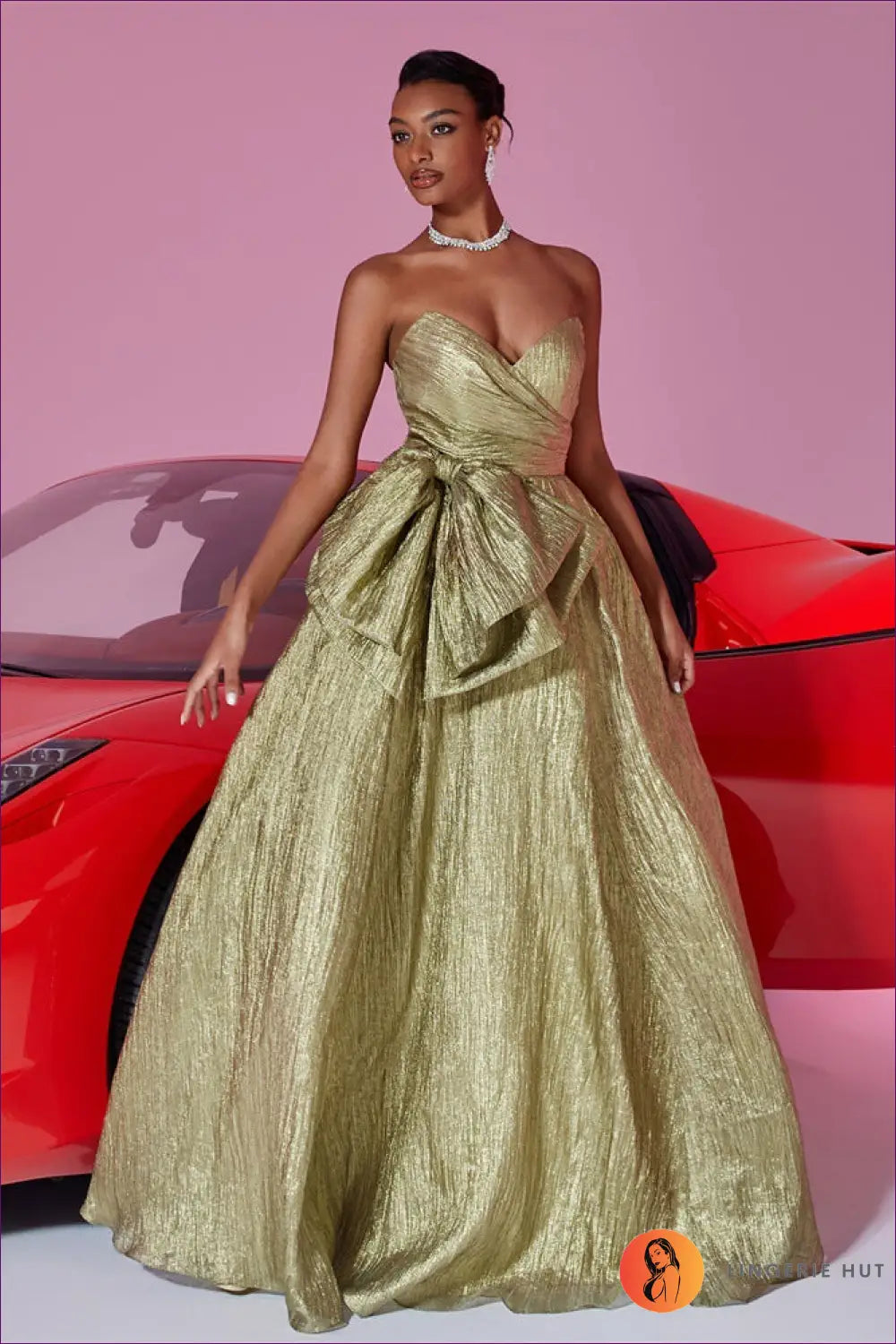 Bow Detail Maxi Dress - Statement Evenings Await - Xs / Gold - Dresses - Lingerie Hut - A-line • All Season • Backless