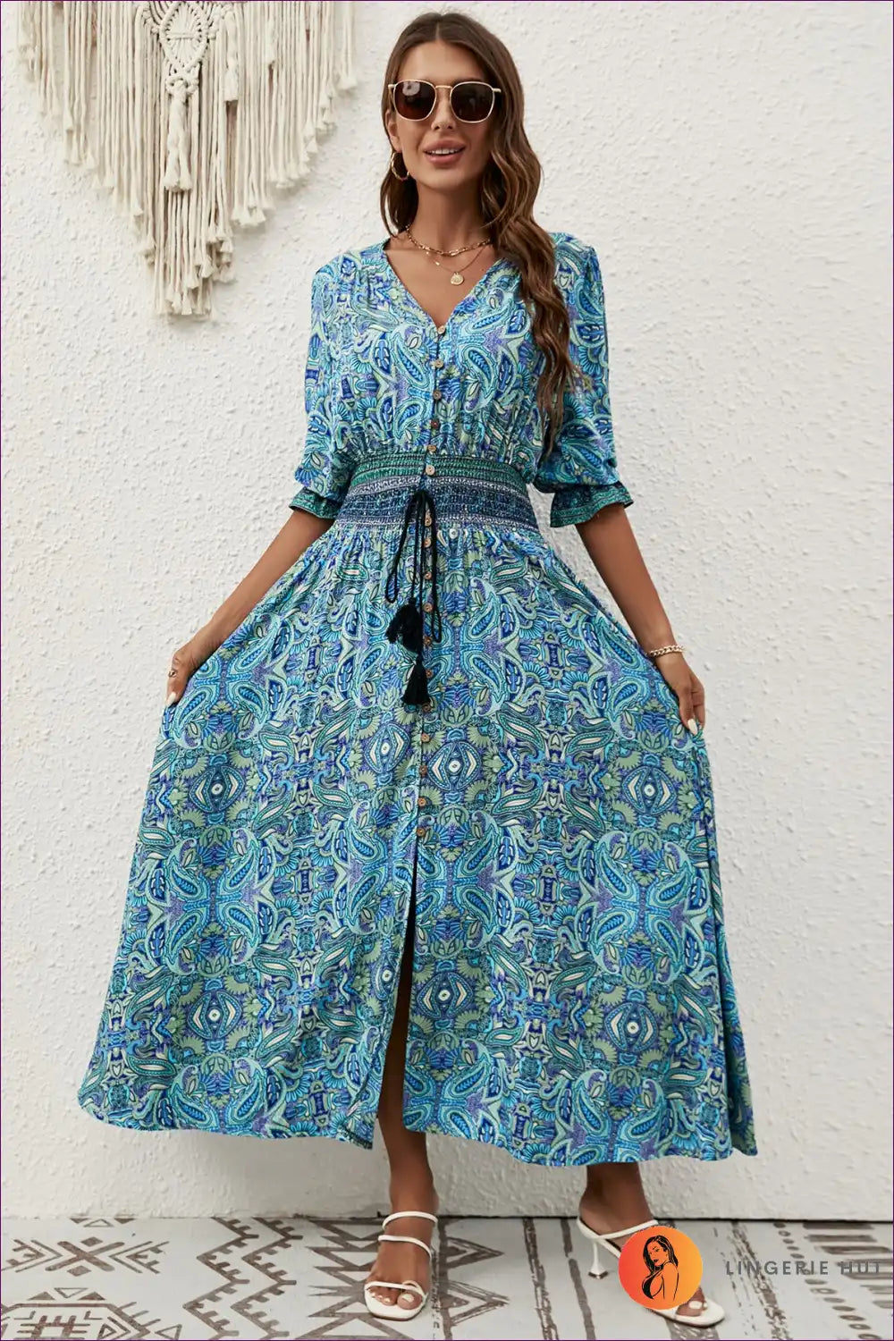 Maxi Dress with Paisley Print - Bohemian Wanderlust