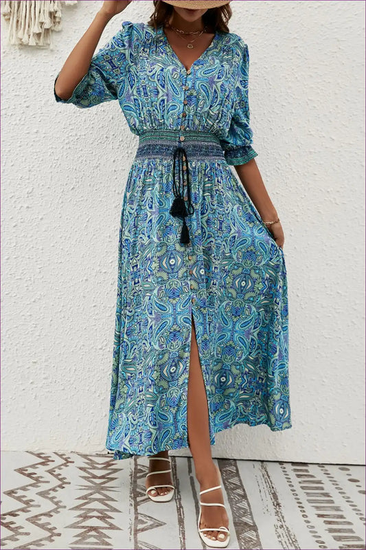 Maxi Dress with Paisley Print - Bohemian Wanderlust