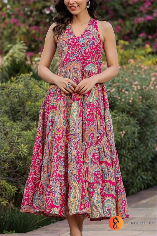 Paisley Maxi Dress - Effortless Occasion Elegance - Dresses - Lingerie Hut - A-line • Boho • Evening Wear • Floral