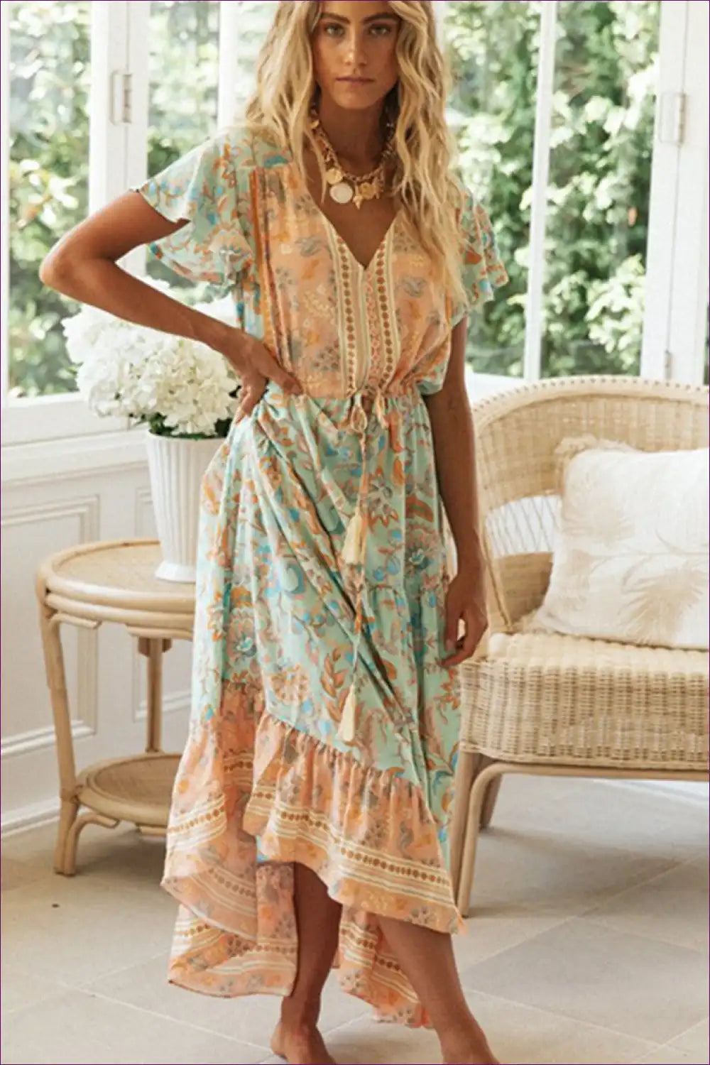 Maxi Dress with Paisley Print - Wanderlust Spirit for A-line, Boho, Casual, Dress, Everyday