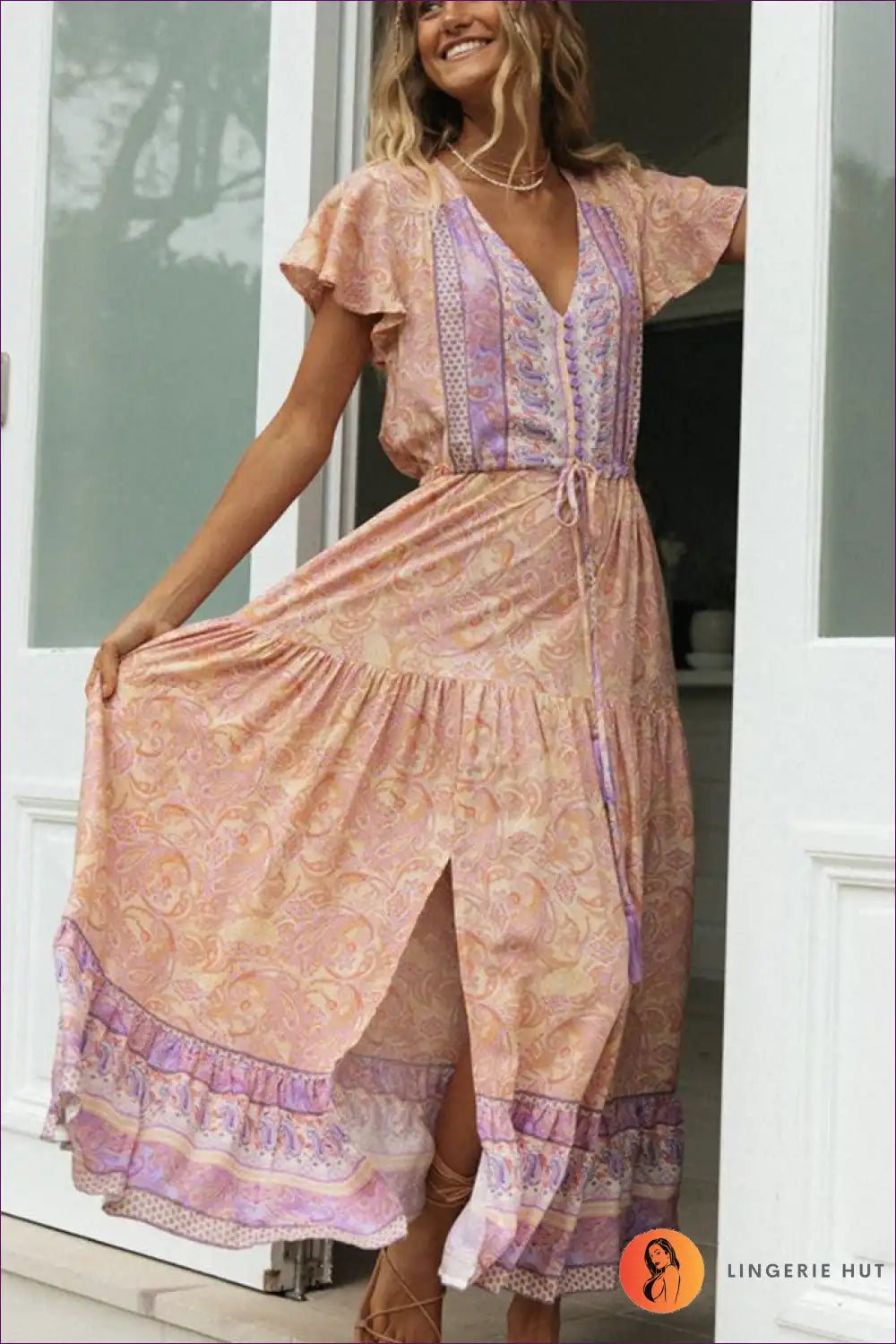 Maxi Dress with Paisley Print - Wanderlust Spirit for A-line, Boho, Casual, Dress, Everyday
