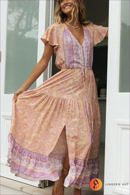 Maxi Dress with Paisley Print - Wanderlust Spirit for A-line, Boho, Casual, Dress, Everyday