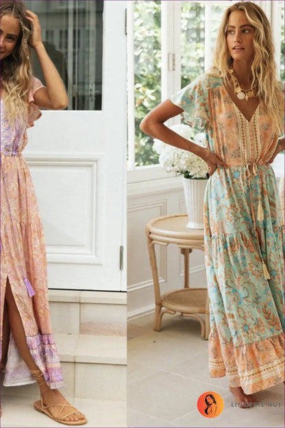 Maxi Dress with Paisley Print - Wanderlust Spirit for A-line, Boho, Casual, Dress, Everyday