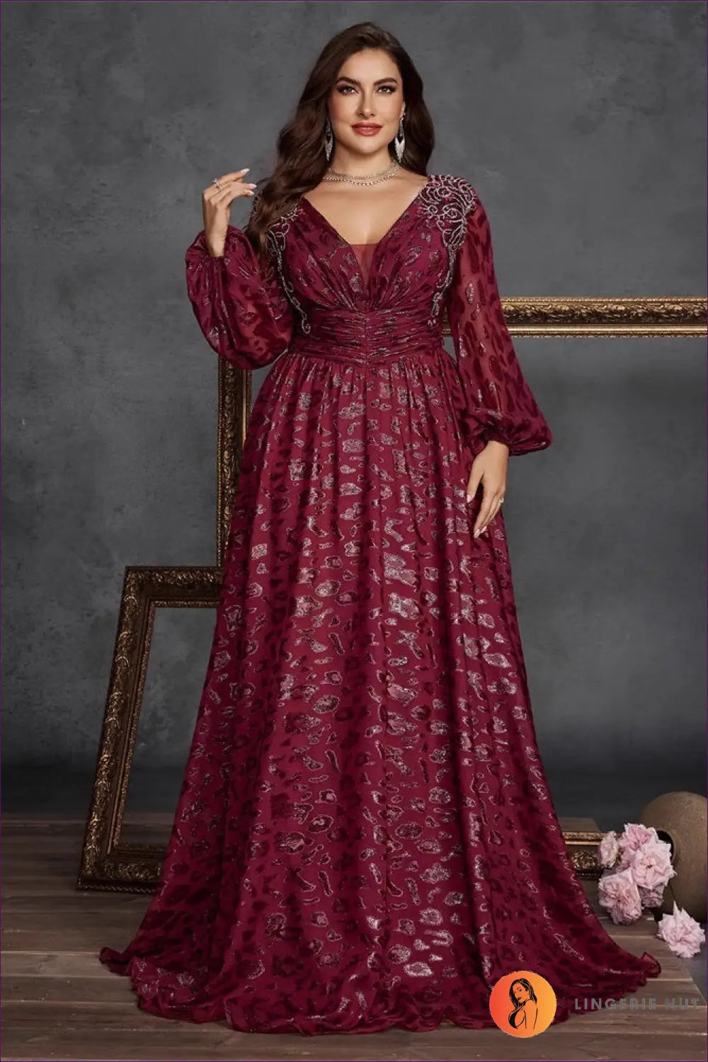 Paisley Sequin Maxi Dress - Gallery Event Glamour - 2xl / Burgundy - Dresses - Lingerie Hut - A-line • Autumn • Boho