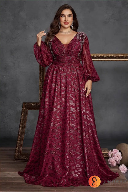 Paisley Sequin Maxi Dress - Gallery Event Glamour - 2xl / Burgundy - Dresses - Lingerie Hut - A-line • Autumn • Boho