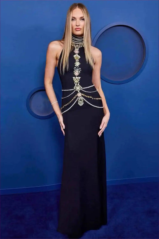 Maxi Dress with Pearl and Chain Detail - Socialite Statement for Clubwear, Date Night, Dress, Dresses,