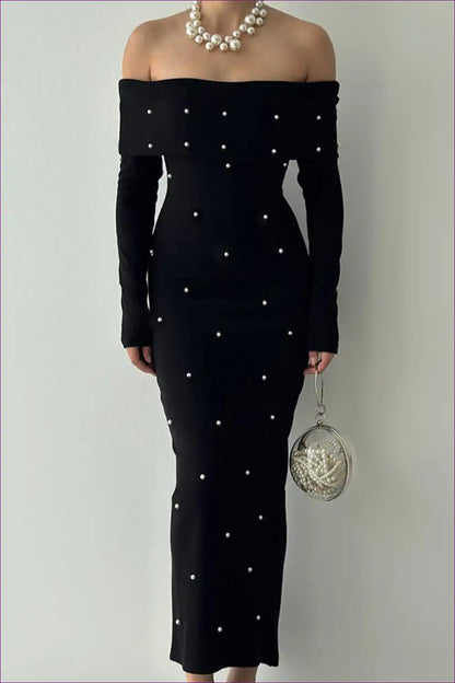 Maxi Dress with Pearl Embellishments - Sophisticated Glamour for Autumn, Backless, Bodycon, Dress, Evening