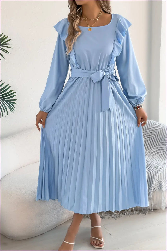 Pleated Maxi Dress with Square Neckline - Quiet Confidence