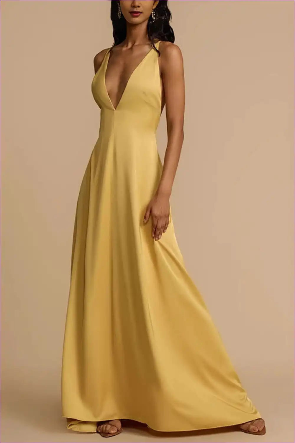 Maxi Dress with Plunging Neckline - Golden Hour for A-line, Backless, Cutout, Dress, Evening Wear