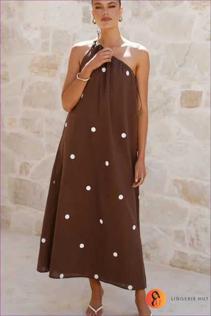 Maxi Dress with Polka Dot Print - Effortless Elegance for A-line, Boho, Casual, Cutout,