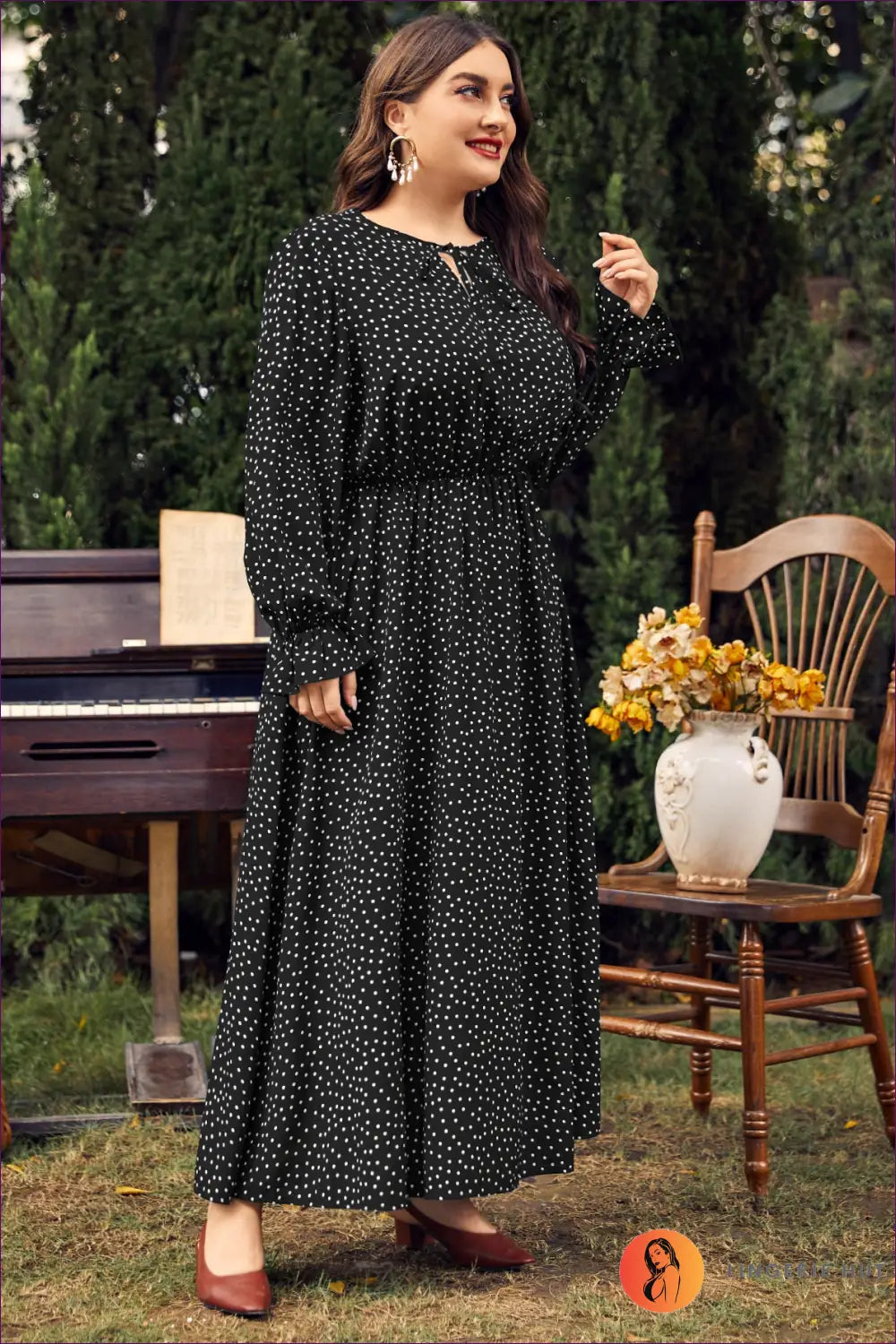 Maxi Polka Dot A-line Dress - Garden Party Ready - 2xl / Black - Dresses - Lingerie Hut - All Season • Casual • Everyday