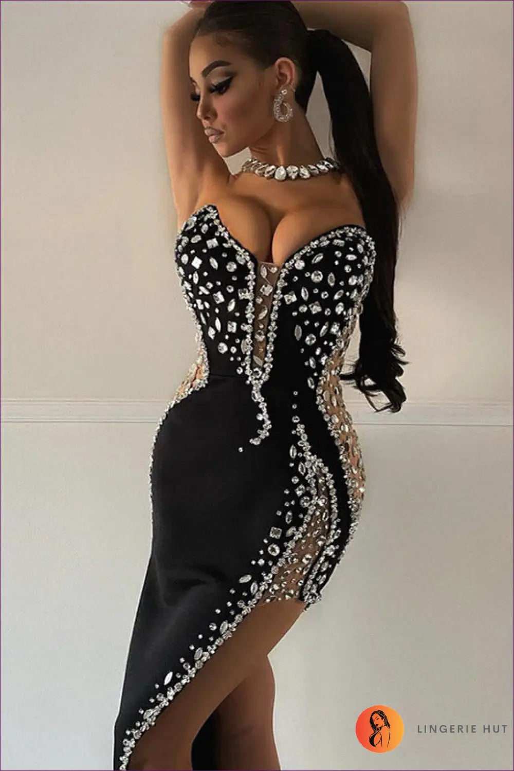 Rhinestone Maxi Dress - Understated Red Carpet Glamour - Dresses - Lingerie Hut - All Season • Bodycon • Cutout