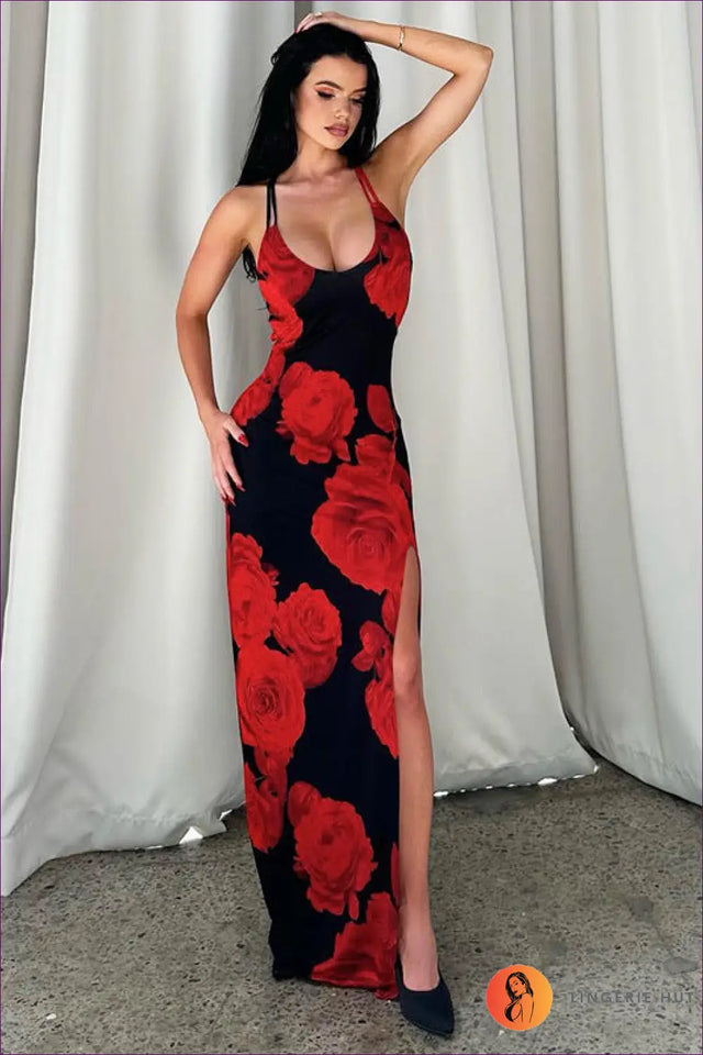 Floral Maxi Dress with Halter Neck - Understated Glamour