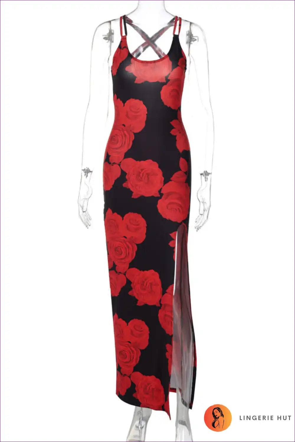 Maxi Dress with Rose Print - Romantic Evenings for Backless, Cutout, Date Night, Dress, Evening Wear