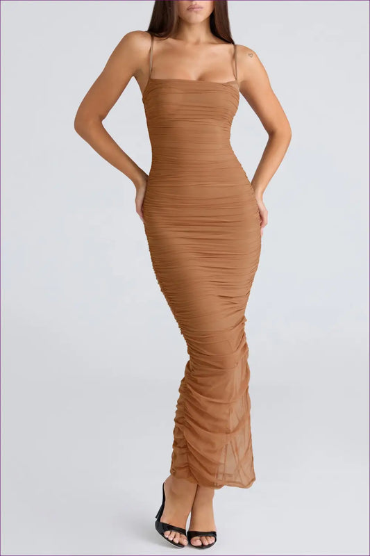 Ruched Maxi Dress - Understated Glamour for Evening Events - Dresses - Lingerie Hut - All Season • Backless • Bodycon