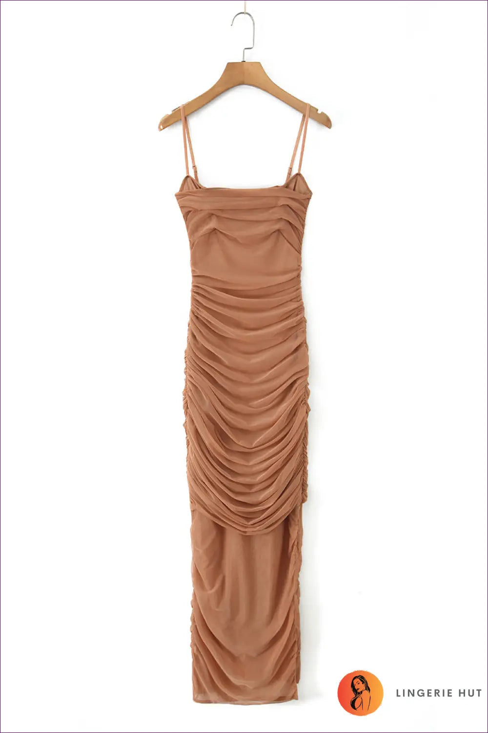 Ruched Maxi Dress - Understated Glamour for Evening Events - s / Brown - Dresses - Clothing • Date Night • Mesh