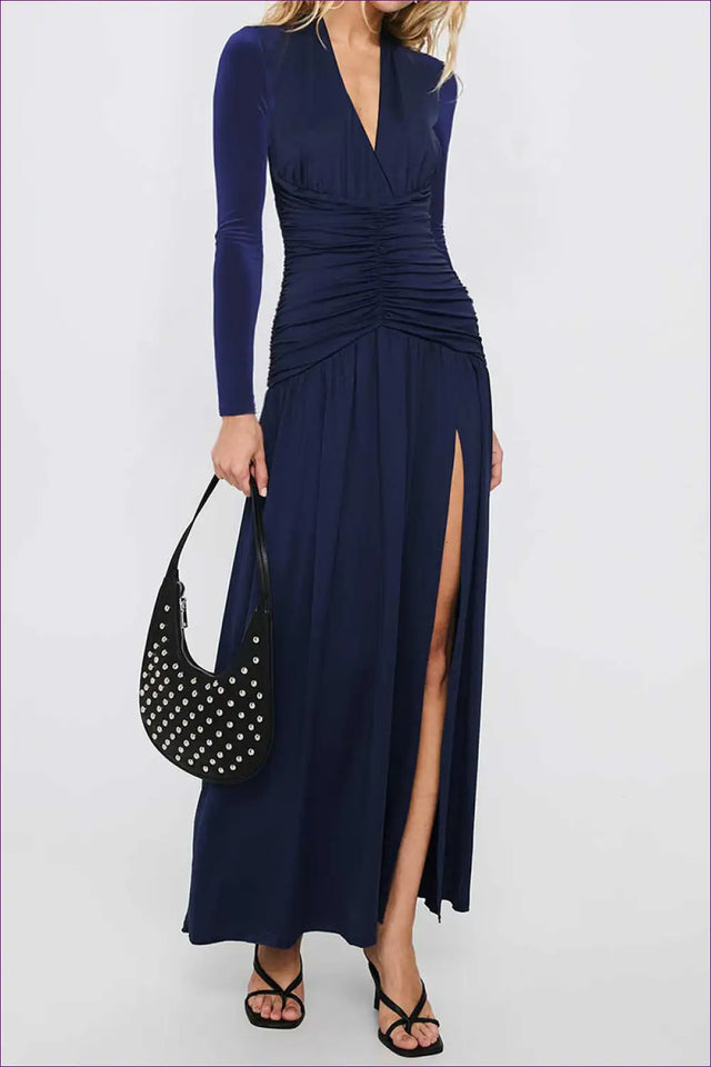 Maxi Dress with Ruched Waist - Dramatic Evenings