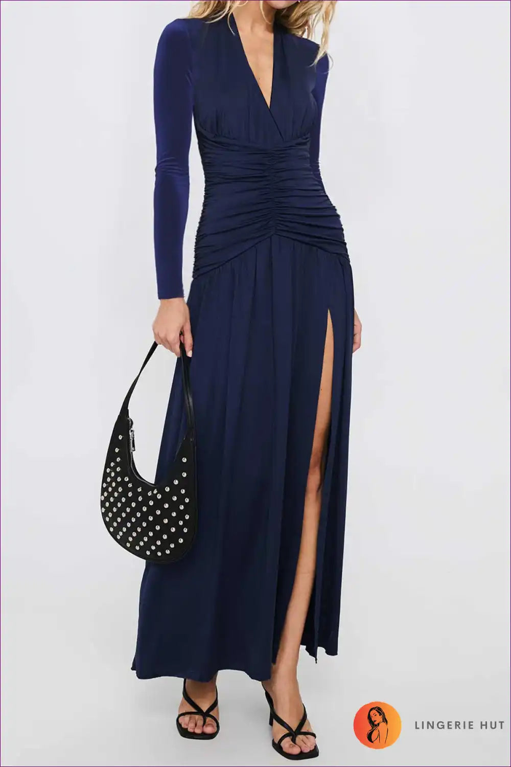 Maxi Dress with Ruched Waist - Dramatic Evenings for A-line, Autumn, Dress, Evening Wear, Formal Wear