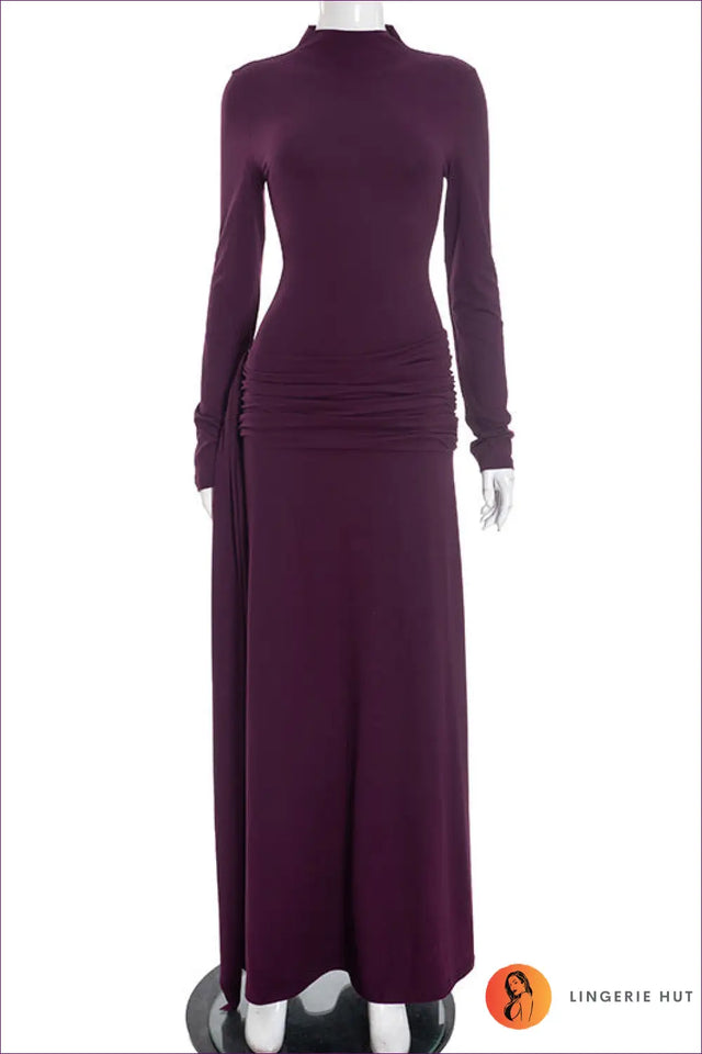 Maxi Dress with Ruched Waistband - Sculptural Autumn Elegance