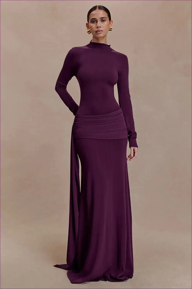 Maxi Dress with Ruched Waistband - Sculptural Autumn Elegance