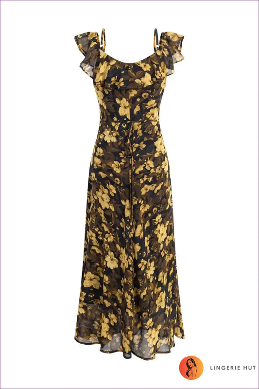 Maxi Dress with Ruffle Details - Bohemian Luxury for Boho, Chiffon, Dress, Evening Wear, Floral