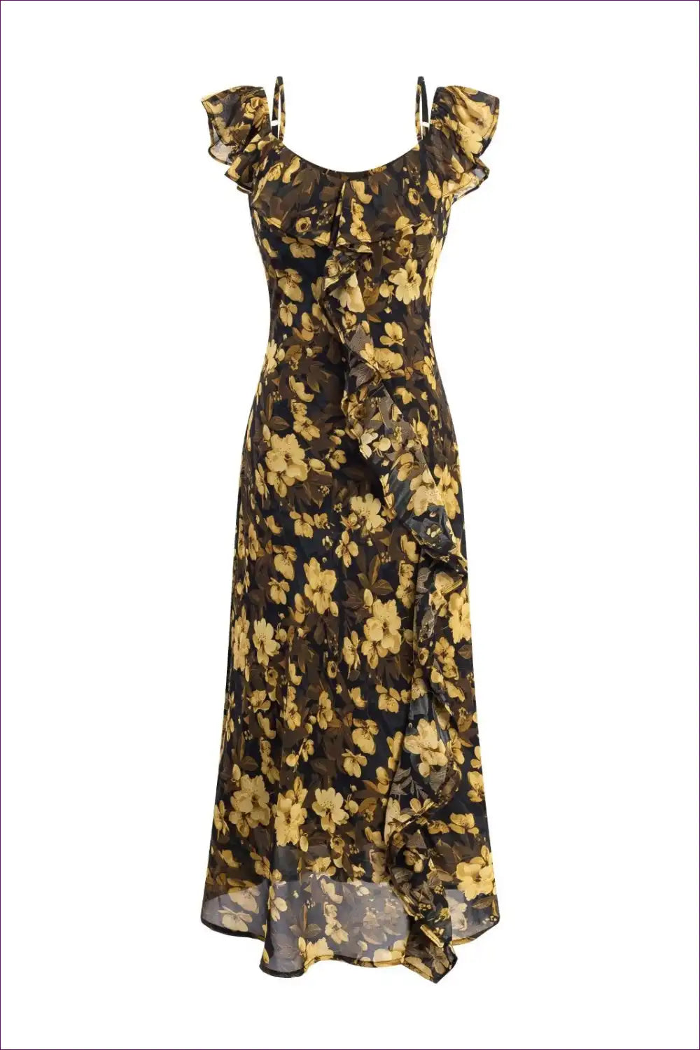 Maxi Dress with Ruffle Details - Bohemian Luxury for Boho, Chiffon, Dress, Evening Wear, Floral