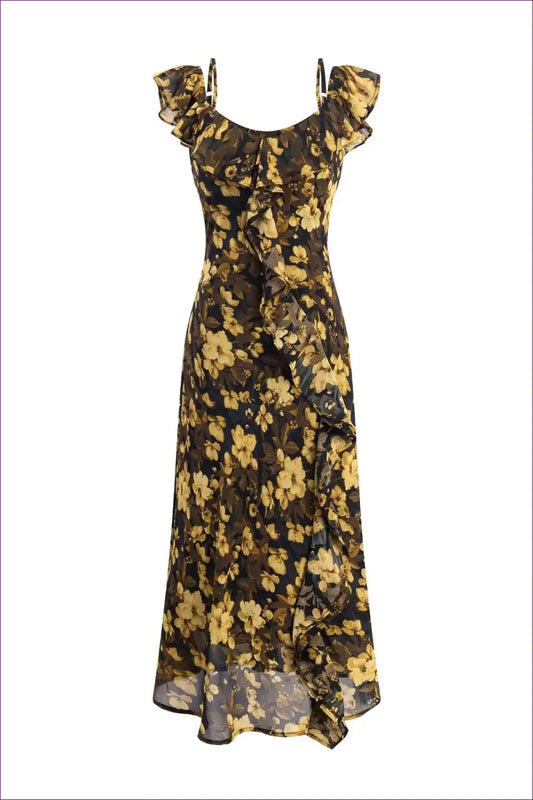 Maxi Dress with Ruffle Details - Bohemian Luxury for Boho, Chiffon, Dress, Evening Wear, Floral